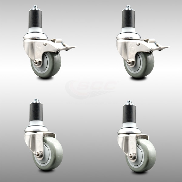 Service Caster 3 Inch 316SS Gray Poly Swivel 1-1/2 Inch Expanding Stem Caster Lock Brake, 2PK SCC-SS316TTLEX20S314-PPUB-2-S-2-112 - main